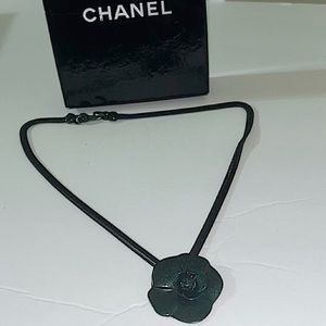 Authentic Chanel Gunmetal CC Camellia Pendant Choker